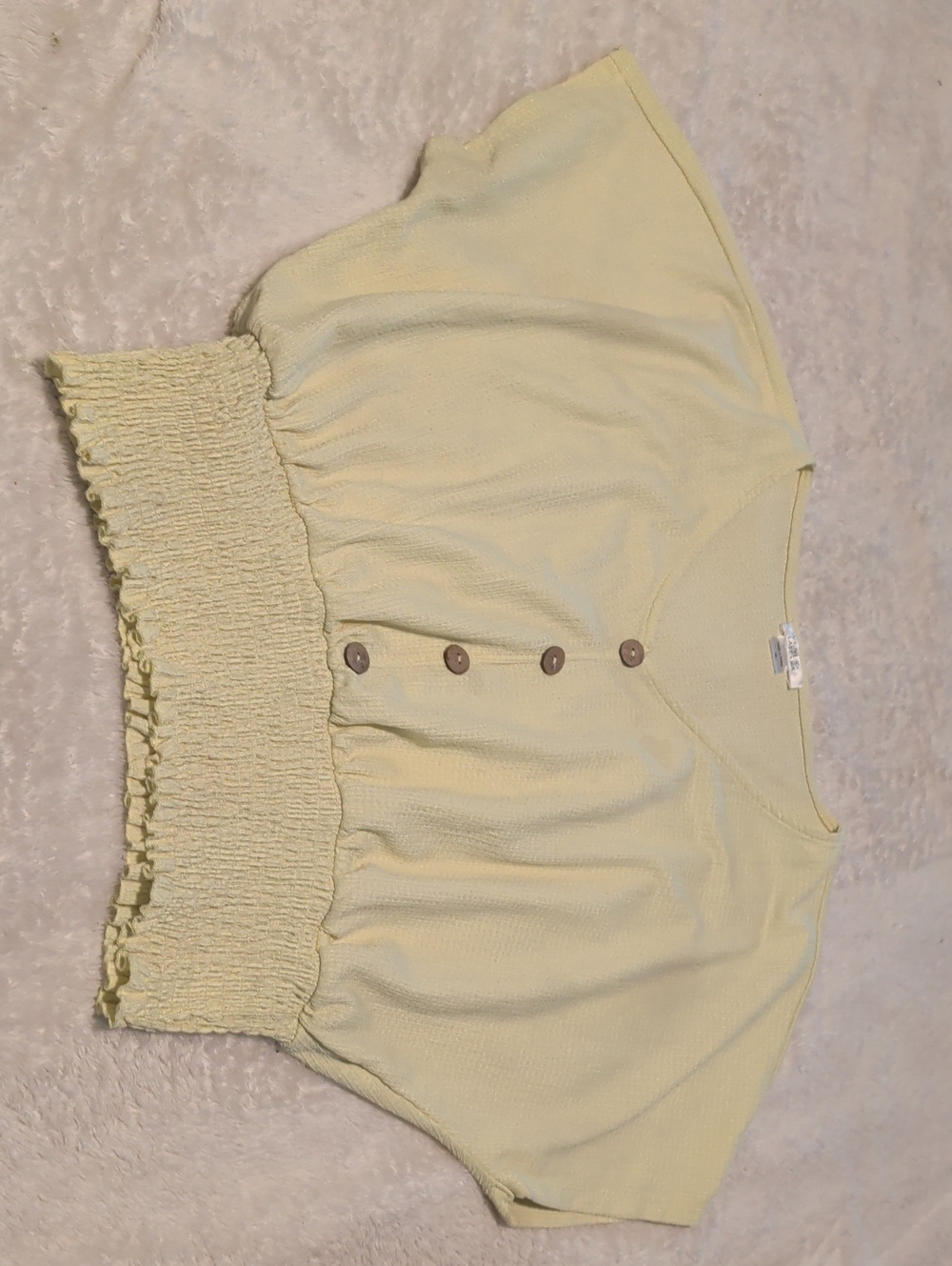 VENUS Pale Yellow Smocked-Hem Cropped Button Top